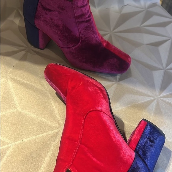 Toga Pulla velvet color block ankle boots fuschia & navy block heeel - Picture 5 of 13